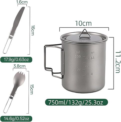 أدوات طبخ التيتانيوم التخييم 750 مل من أدوات التيتانيوم مع موقد التخييم و SPORK PORTABLE POTABLE للتنزه على الظهر المشي لمسافات طويلة in Kuwait