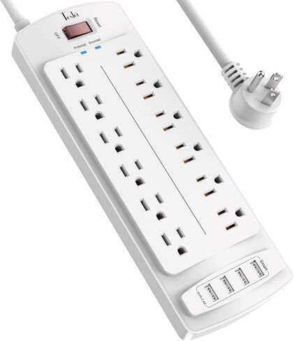Power Strip, Tcstei Surge Protector with 12 Outlets and 4 USB Ports, 6 Feet Extension Cord (1875W/15A) for for Home, Office, Dorm Essentials, 2700 Joules, ETL Listed, (Black) in Saudi Arabia