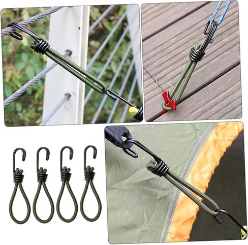 POPETPOP 4Pcs Outdoor Tent Bungee Cords Elastic Rope Hooks for Camping Accessories Sturdy and Flexible Design for Easy Setup Suitable for Tents and Tarps in Saudi Arabia