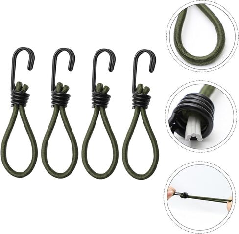 POPETPOP 4Pcs Outdoor Tent Bungee Cords Elastic Rope Hooks for Camping Accessories Sturdy and Flexible Design for Easy Setup Suitable for Tents and Tarps in Saudi Arabia