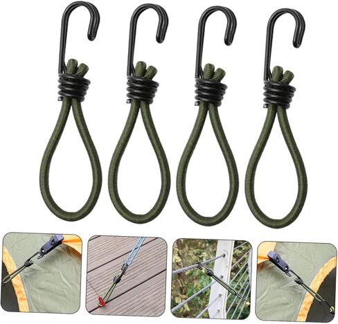 POPETPOP 4Pcs Outdoor Tent Bungee Cords Elastic Rope Hooks for Camping Accessories Sturdy and Flexible Design for Easy Setup Suitable for Tents and Tarps in Saudi Arabia