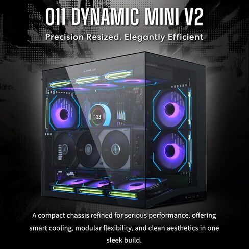 LIAN LI O11D MINI V2 | Compact ATX Mid-Tower Airflow Computer Case | Panoramic View | Fully Ventilated Airflow | Adjustable I/O | Pillar-Less | Cable Management | White (O11DMIV2W) in Saudi Arabia
