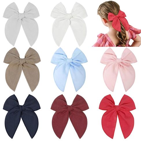 DEEKA 8 قطع كبيرة من ربطات الشعر القطنية والكتانية للفتيات الصغيرات إكسسوارات شعر محايدة مصنوعة يدويًا للفتيات الصغيرات والأطفال in Kuwait