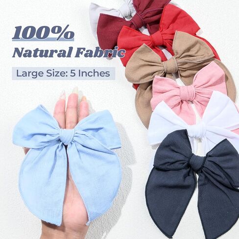 DEEKA 8 قطع كبيرة من ربطات الشعر القطنية والكتانية للفتيات الصغيرات إكسسوارات شعر محايدة مصنوعة يدويًا للفتيات الصغيرات والأطفال in Kuwait