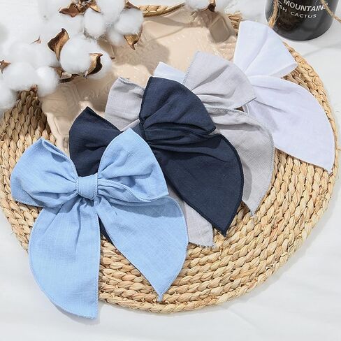 DEEKA 8 قطع كبيرة من ربطات الشعر القطنية والكتانية للفتيات الصغيرات إكسسوارات شعر محايدة مصنوعة يدويًا للفتيات الصغيرات والأطفال in Kuwait