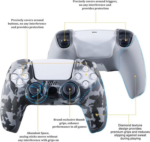 قبضة الملمس الجلد السيليكون لوحدة التحكم PS5 x 2 (تمويه رمادي) مع قبضة الإبهام المحترفين × 8 in Saudi Arabia