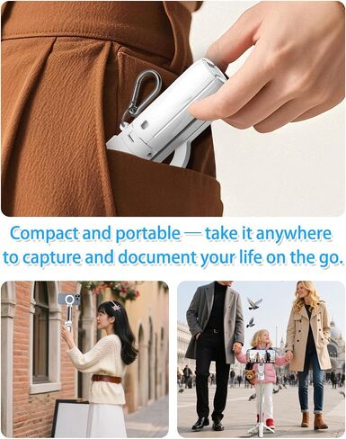 Cloudvalley Magnetic 4-in-1 متعدد الوظائف للعصا ، حامل الهاتف المحمول المصغر مع جهاز التحكم عن بعد قابل للفصل ، متوافق مع Magsafe ، من أجل iPhone/Android ، مدونة السفر ، البث المباشر ، أبيض in Kuwait