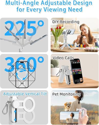 Cloudvalley Magnetic 4-in-1 متعدد الوظائف للعصا ، حامل الهاتف المحمول المصغر مع جهاز التحكم عن بعد قابل للفصل ، متوافق مع Magsafe ، من أجل iPhone/Android ، مدونة السفر ، البث المباشر ، أبيض in Kuwait