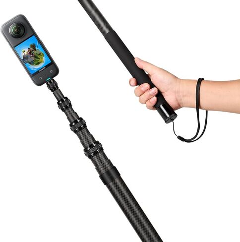 118 "/3M ، 9.8 قدم ممتدة عظمية سيلفي ألياف الكربون الطويلة غير المرئية من أجل Insta360 x5 Insta 360 x5 x3 × X2 ، R ، X ، Go 3S 3 2 Action 360 Camera Association (17 to 118") (أسود) in Kuwait