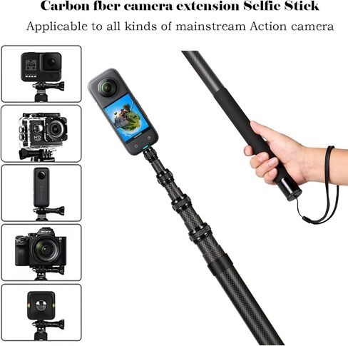 118 "/3M ، 9.8 قدم ممتدة عظمية سيلفي ألياف الكربون الطويلة غير المرئية من أجل Insta360 x5 Insta 360 x5 x3 × X2 ، R ، X ، Go 3S 3 2 Action 360 Camera Association (17 to 118") (أسود) in Kuwait