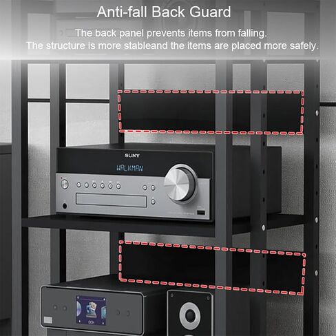 5-Tier Av Media Stand with Wheels, Audio Tower Rack with Adjustable Shelves, Stereo Racks and Stands with Storage Shelves, Media Console for Home, Office, Theater, Black in Saudi Arabia