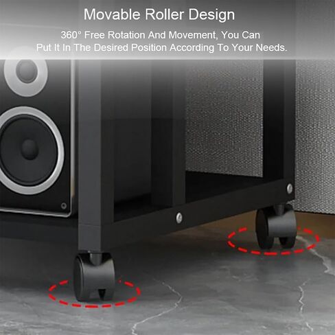 5-Tier Av Media Stand with Wheels, Audio Tower Rack with Adjustable Shelves, Stereo Racks and Stands with Storage Shelves, Media Console for Home, Office, Theater, Black in Saudi Arabia