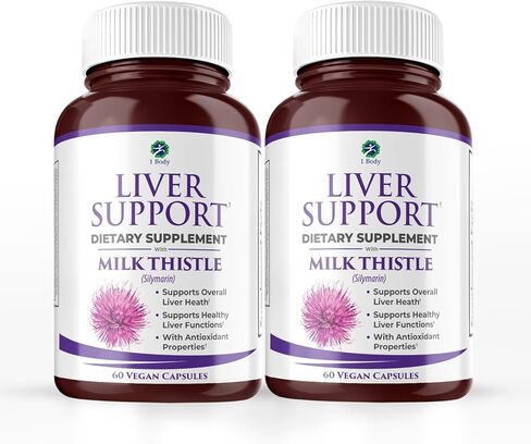 مكمل واحد لدعم الكبد في الجسم - تنظيف وإصلاح الكبد - نبات الشوك الحليب، والكركم، والهندباء، والخرشوف، وفيتامين ب12 والمزيد - 60 كبسولة نباتية in Kuwait