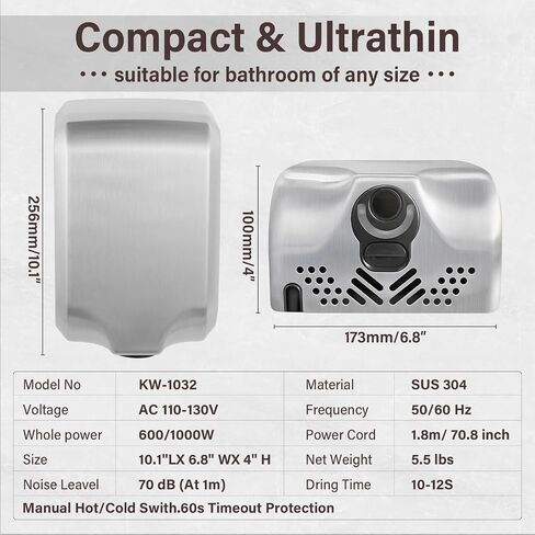 ADA Compliant Commercial Hand Dryer110V 700W High Speed Heater ON/OFF switch White ABS Cover Wall Mount in Kuwait