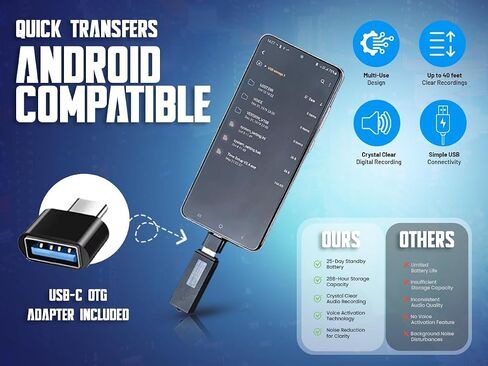 جهاز USB Audio Note Device 288 ساعة التخزين | التقاط الصوت الخالية من اليدين | عمر البطارية الممتد | نقل ملف سهل | جهاز مضغوط للاجتماعات والمحاضرات والملاحظات الشخصية in Saudi Arabia