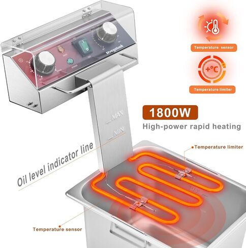 مقلاة Mvegoiuok Electric Deep Fat مع سلة وغطاء 1800 واط ، مقلاة الأسماك العميقة التجارية مع ترشيح الزيت للاستخدام المنزلي ومطعم 12.7QT فولاذ مقلاة مقلاة in Saudi Arabia