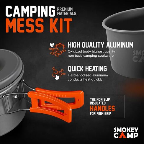 Smokey Camp Camping Cookware Mess Kit Set with Stove - Backpacking Compact Camping Cookware, All in One Non-Stick Camping Cooking Set, Portable Stove, Hiking, Picnic, Outdoor & Camping Cookware Set in Saudi Arabia
