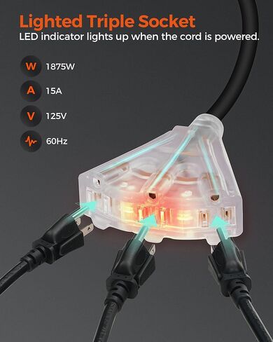 Retractable Extension Cord Reel, 40 FT Heavy Duty Power Cord, 12AWG/3C SJTOW, 3 Grounded Outlets Lighted Triple Tap, 15 Amp Circuit Breaker, UL Listed, Red R40CR06 in Kuwait