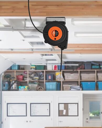 Retractable Extension Cord Reel, 40 FT Heavy Duty Power Cord, 12AWG/3C SJTOW, 3 Grounded Outlets Lighted Triple Tap, 15 Amp Circuit Breaker, UL Listed, Red R40CR06 in Kuwait