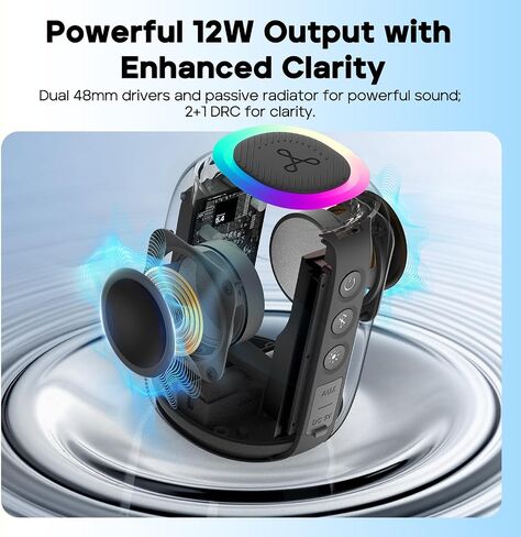 Tribit StormBox Mini+ Portable Bluetooth Speaker, 12W Wireless Speaker with 360°Surround Sound, 12H Playtime, Custom EQ, BT5.4, IPX7 Waterproof, RGB Lights, Type-C, TWS, AAC/SBC, Home/Outdoor/Travel in Saudi Arabia