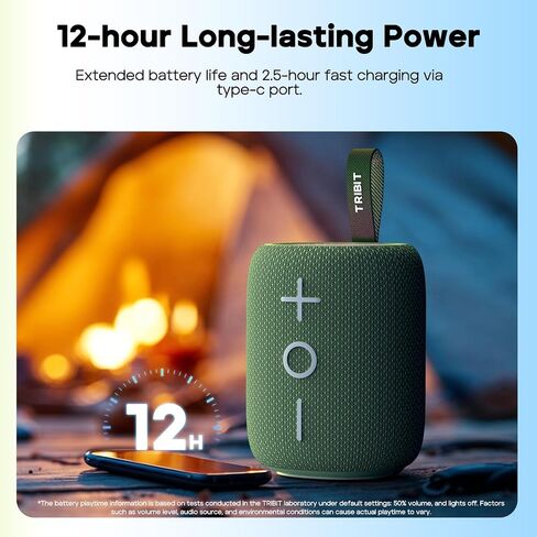 Tribit StormBox Mini+ Portable Bluetooth Speaker, 12W Wireless Speaker with 360°Surround Sound, 12H Playtime, Custom EQ, BT5.4, IPX7 Waterproof, RGB Lights, Type-C, TWS, AAC/SBC, Home/Outdoor/Travel in Saudi Arabia