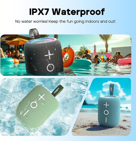 Tribit StormBox Mini+ Portable Bluetooth Speaker, 12W Wireless Speaker with 360°Surround Sound, 12H Playtime, Custom EQ, BT5.4, IPX7 Waterproof, RGB Lights, Type-C, TWS, AAC/SBC, Home/Outdoor/Travel in Saudi Arabia