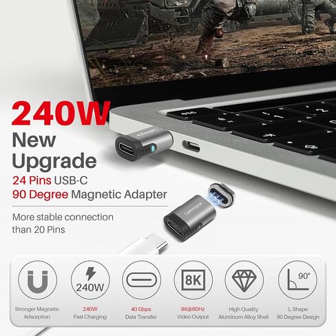 USB Type C Magnetic Adapter 2 Pack, 24 Pin Straight Magnetic USB4 USB Type-C Male to Female Connector Support 40Gbps Data Transfer,240W PD Fast Charging,8K@60Hz Video (Compatible with Thunderbolt 4/3) in Saudi Arabia