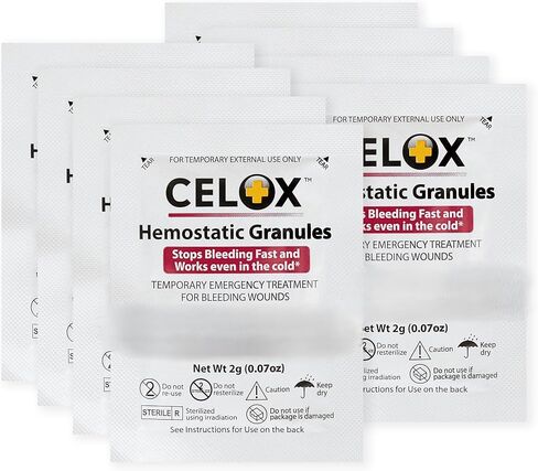 Celox’s Granular Hemostat First Aid Blood Clotting Powder for Wound Care, Camping Safety, and Quick Clot Solution for Moderate to Severe Bleeding, Aid to Stop Bleeding Products 10 Count ILIOS Packaged in Saudi Arabia