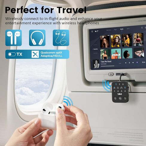 1MII Bluetooth 5.3 جهاز استقبال جهاز الإرسال 2-في 1 ، APTX Adaptive & Low Forency Audio Adapter للطائرة ، أجهزة الرابط المزدوج 2 ، وقت اللعب 25H ، AUX 3.5 ملم للتلفزيون/السيارة/المنزل. in Kuwait