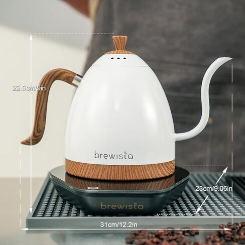 Brewista Artisan Electric Gooseneck Kettle ، غلاية مائية مع لوحة LCD ، والتحكم الدقيق في درجة الحرارة ، والغليان السريع ، والحفاظ على إعدادات دافئة لتسكب القهوة والشاي ، ومقهى ، 1 لتر (أسود غير لامع) in Kuwait