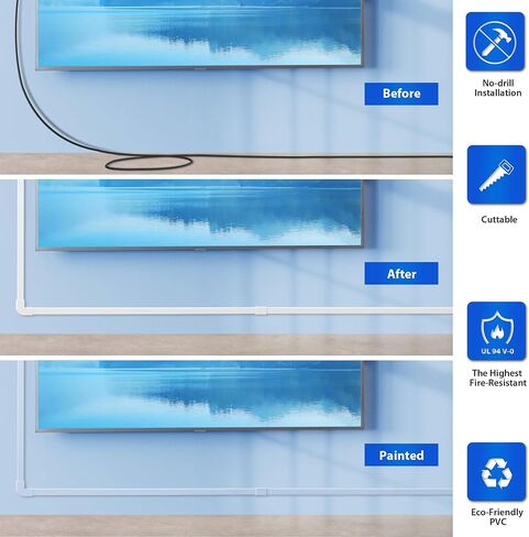 جدار تخفيف الحبل لحبل واحد ، أغطية سلك 136 بوصة للأسلاك على الحائط ، سهلة تثبيت جدار غطاء الكابل ، وسباق السباق الكابلات أبيض إخفاء in Kuwait