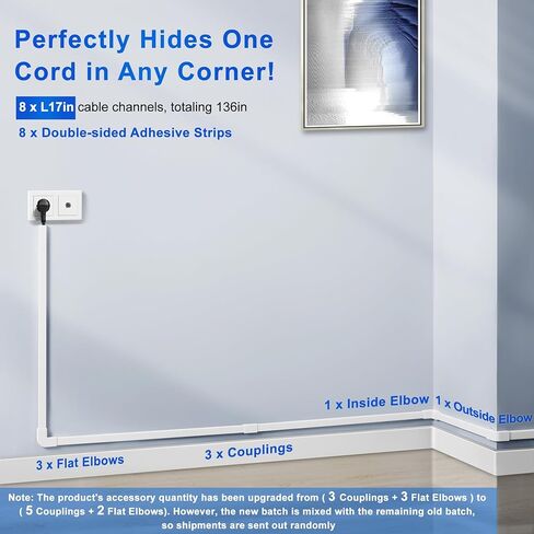 جدار تخفيف الحبل لحبل واحد ، أغطية سلك 136 بوصة للأسلاك على الحائط ، سهلة تثبيت جدار غطاء الكابل ، وسباق السباق الكابلات أبيض إخفاء in Kuwait