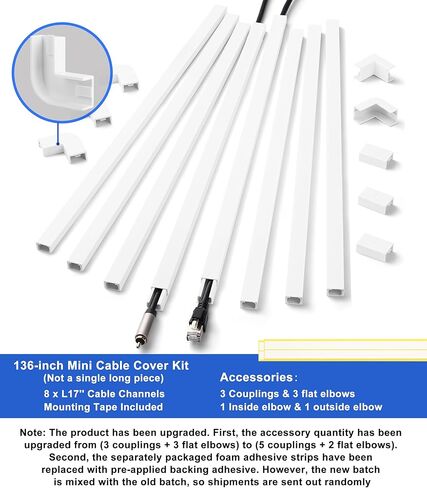 جدار تخفيف الحبل لحبل واحد ، أغطية سلك 136 بوصة للأسلاك على الحائط ، سهلة تثبيت جدار غطاء الكابل ، وسباق السباق الكابلات أبيض إخفاء in Kuwait