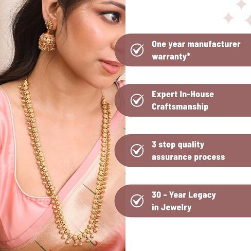 TARINIKA Antique Gold Plated Gita Long Necklace Set with Peacock Design - Indian Jewelry Sets for Women | Perfect for Ethnic Occasions | Vadhandhi | Indian Necklace Jewelry set | 1 Year Warranty* in Kuwait