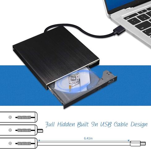 Blu Ray Outside 3D Drive ، USB 3.0 & type C Optical Blu Ray Portable Aluminium Disk Player Reader لنظام التشغيل Windows XP/7/8/10 ، MacOS ، Linux لـ MacBook ، الكمبيوتر المحمول ، سطح المكتب (أسود) in Kuwait