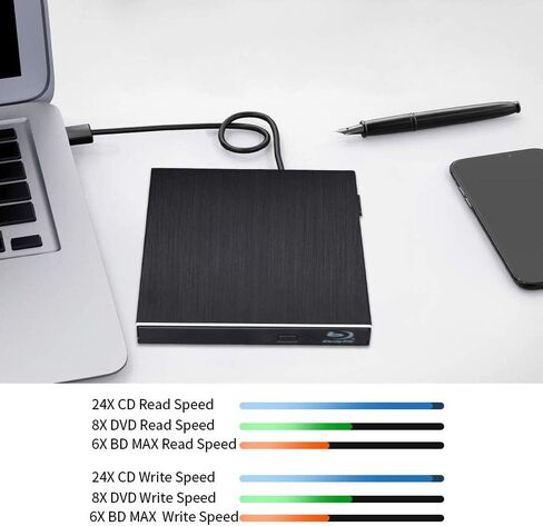 Blu Ray Outside 3D Drive ، USB 3.0 & type C Optical Blu Ray Portable Aluminium Disk Player Reader لنظام التشغيل Windows XP/7/8/10 ، MacOS ، Linux لـ MacBook ، الكمبيوتر المحمول ، سطح المكتب (أسود) in Kuwait