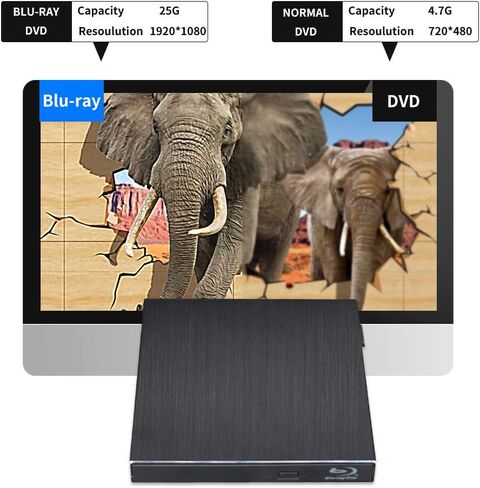 Blu Ray Outside 3D Drive ، USB 3.0 & type C Optical Blu Ray Portable Aluminium Disk Player Reader لنظام التشغيل Windows XP/7/8/10 ، MacOS ، Linux لـ MacBook ، الكمبيوتر المحمول ، سطح المكتب (أسود) in Kuwait