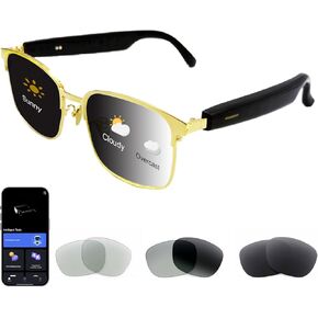 ترجمة منظمة العفو الدولية نظارة ذكية مع دردشة GPT Bluetooth الذكور والإناث 164 LANGING COLLENT LENSES ، إطار مطلي بالذهب 24K ، وثلاثة أنواع من العدسات قابلة للتبديل in Kuwait