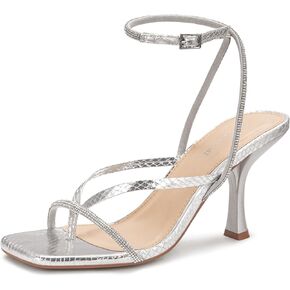 Carcuume Womens Kitten Heels Square Toe Thong Strappy Ankle Strap Stiletto Heel Sandals in Kuwait