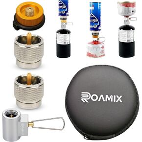 مجموعة محول غاز الوقود متعدد الوقود ROAMIX 4PCS - EN417 Lindal Valve & Butane إلى محول البروبان للتخييم مع كيس حمل in Kuwait