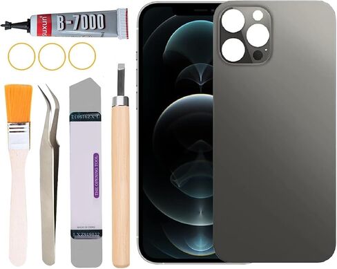 Back Glass Replacement for iPhone 12 Pro Max All Carriers with Professional Repair Tool Kit (Black) in Kuwait