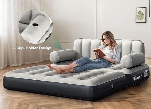 Yitahome Queen Size Size Sof Sofa Sed Bedith مع اللوح الأمامي ومضخة ، وتفجير الأريكة قابلة للنفخ لغرفة المعيشة المنزلية ، 79 "× 60" × 25 "(الحجم الموسع ، الأسود) in Saudi Arabia