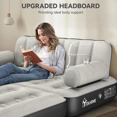 Yitahome Queen Size Size Sof Sofa Sed Bedith مع اللوح الأمامي ومضخة ، وتفجير الأريكة قابلة للنفخ لغرفة المعيشة المنزلية ، 79 "× 60" × 25 "(الحجم الموسع ، الأسود) in Saudi Arabia