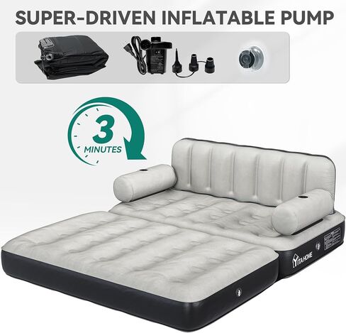 Yitahome Queen Size Size Sof Sofa Sed Bedith مع اللوح الأمامي ومضخة ، وتفجير الأريكة قابلة للنفخ لغرفة المعيشة المنزلية ، 79 "× 60" × 25 "(الحجم الموسع ، الأسود) in Saudi Arabia