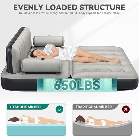 Yitahome Queen Size Size Sof Sofa Sed Bedith مع اللوح الأمامي ومضخة ، وتفجير الأريكة قابلة للنفخ لغرفة المعيشة المنزلية ، 79 "× 60" × 25 "(الحجم الموسع ، الأسود) in Saudi Arabia