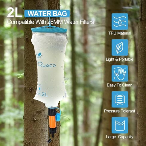 حقيبة مياه Ryaco 2L متوافقة مع مرشح مياه Sawyer Squeez ، حاوية مياه في الهواء الطلق ، حقيبة مرشح المياه مع مقاصف متينة للمواد القابلة للطي للتخييم في التخييم في المشي لمسافات طويلة في الصيد in Kuwait