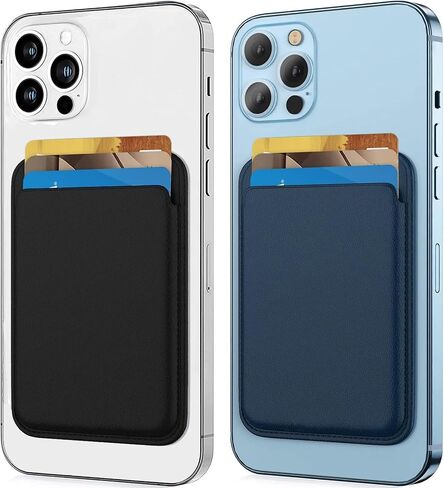 Pack of 2 - Magnetic Wallet Compatible with MagSafe for iPhone 16 15 14 13 12 Pro Max Plus Model, None-Cutout Mag 3 Safe Card Holder Stick on for Apple Cell Phone, Black Blue in Saudi Arabia