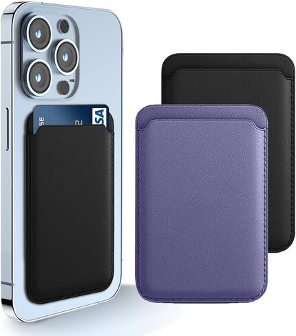 Pack of 2 - Magnetic Wallet Compatible with MagSafe for iPhone 16 15 14 13 12 Pro Max Plus Model, None-Cutout Mag 3 Safe Card Holder Stick on for Apple Cell Phone, Black Blue in Saudi Arabia
