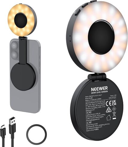 NEEWER ENTRY LEVEL VERSION Magnetic Selfie Light Compatible with MagSafe iPhone, 4 Mode CRI95+ 914lx 1.5W Plastic Folding Small LED Phone Fill Ring Lighting for Recording Makeup Video Conference,NL40R in Kuwait