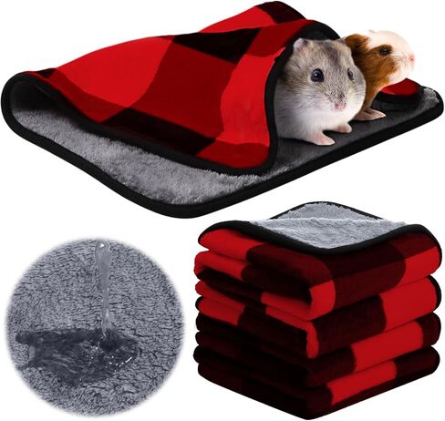 4 Pcs Waterproof Guinea Pig Blankets Washable Small Animal Fleece Bedding Absorbent Guinea Pig Cage Liners Reusable Pet Pee Pad Sleep Mat Pad Cover for Hamster Ferret (Paw Print,24 x 16 Inch) in Saudi Arabia